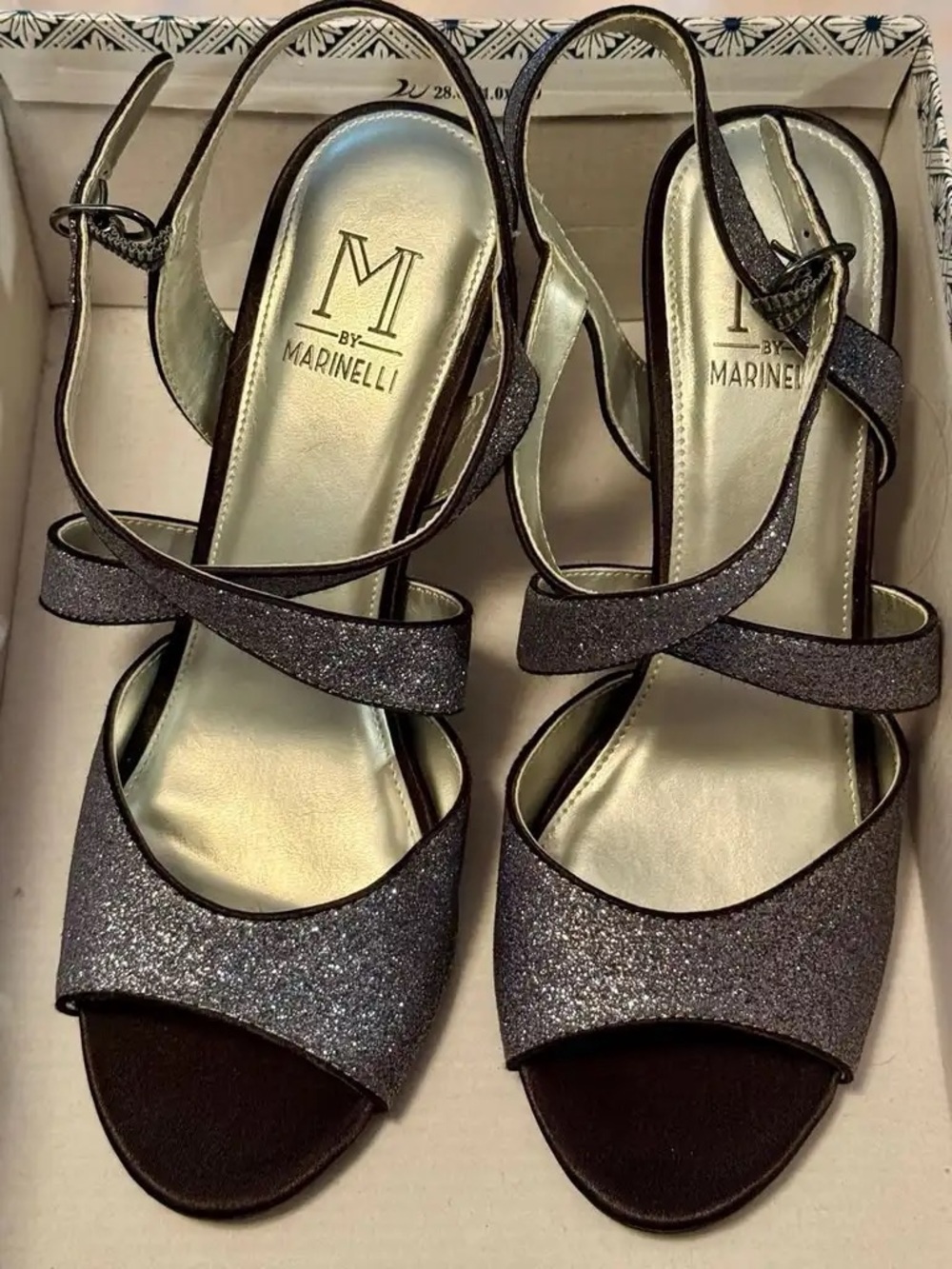 Marinelli Glitter Slingback Heels in Silver